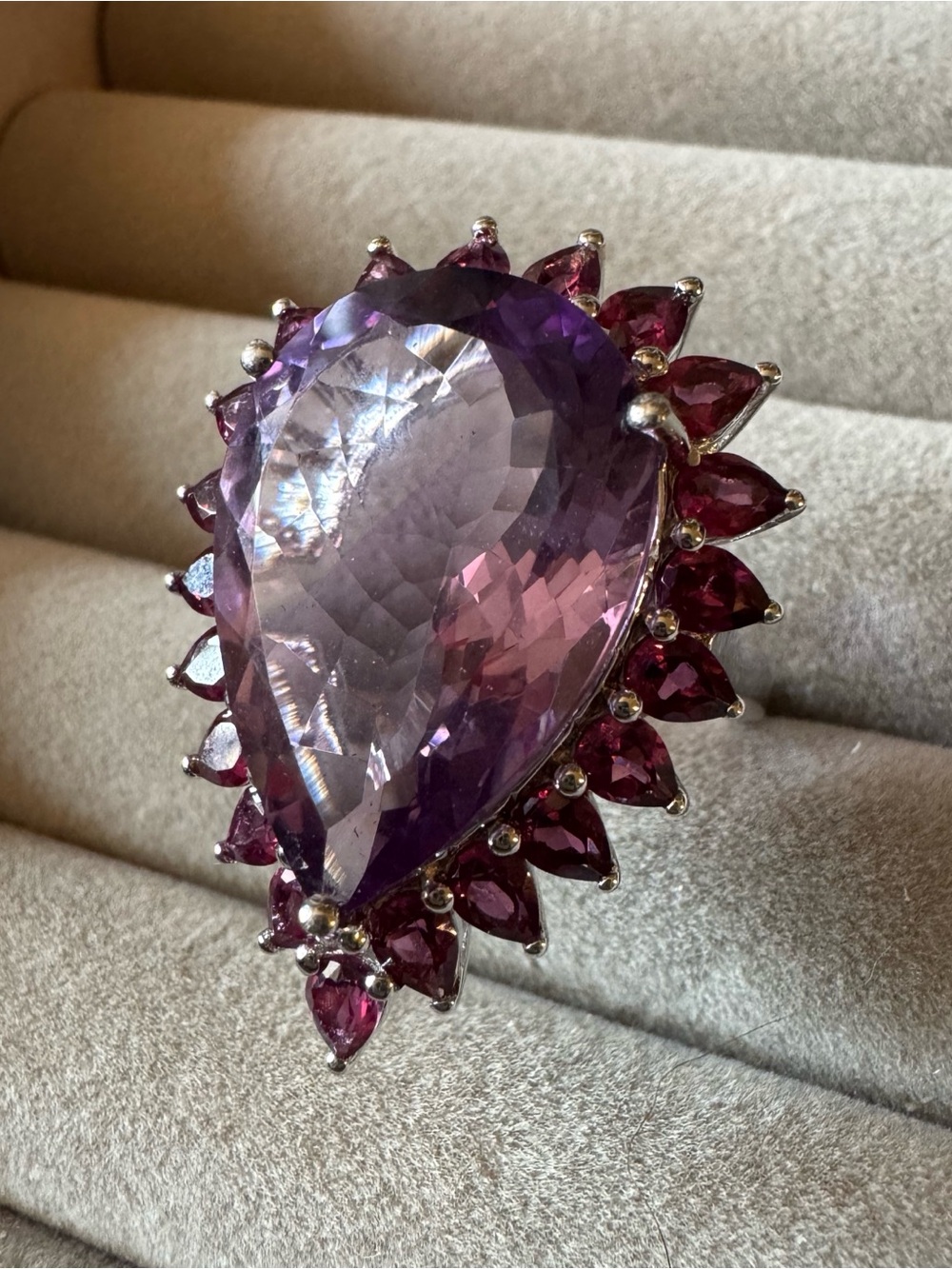 JTV 23.90ctw Lavender Amethyst & Rhodolite Garnet 925 Statement Ring Size 8